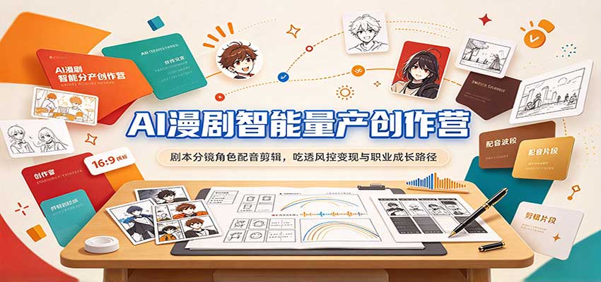 AI漫剧智能量产创作营：剧本分镜角色配音剪辑，吃透风控变现与职业成长路径-小二项目网