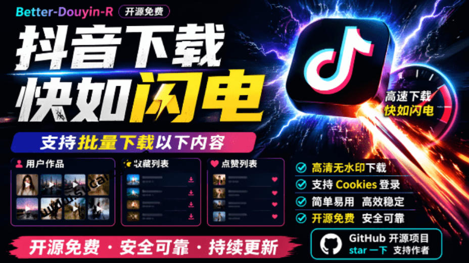 超级好用！抖音视频下载神器，支持批量下载用户作品收藏列表和点赞列表，开源完全免费Better-douyin-R-小二项目网