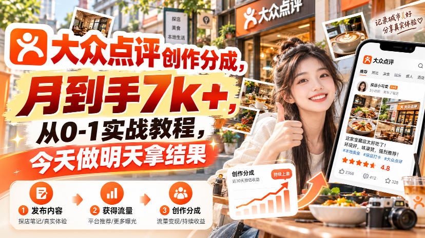 大众点评创作分成，月到手7k+，从0-1实战教程，今天做明天拿结果-小二项目网
