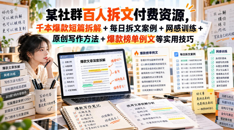 某社群百人拆文付费资源，千本爆款短篇拆解+每日拆文案例+网感训练+原创写作方法+爆款榜单例文等实用技巧(持续更新)-小二项目网