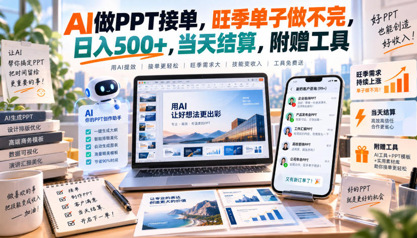 AI做PPT接单，旺季单子做不完，日入500+，当天结算，附赠工具【揭秘】-小二项目网