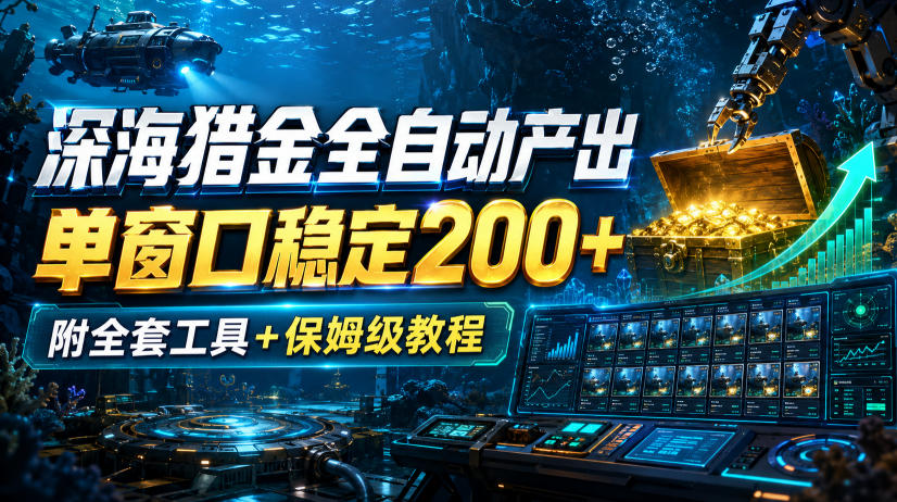 深海猎金全自动产出，单窗口稳定200+，附全套工具+保姆级教程【揭秘】-小二项目网
