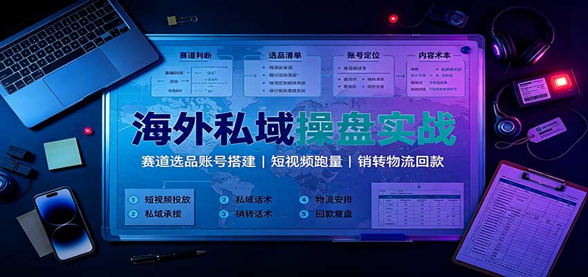 海外私域操盘实战：赛道选品账号搭建，短视频跑量，销转物流回款-小二项目网