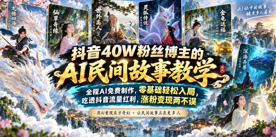 抖音40W粉丝博主的AI民间故事教学，全程AI免费制作，零基础轻松入局，吃透抖音流量红利，涨粉变现两不误-小二项目网