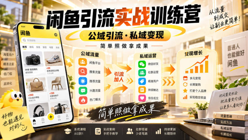 闲鱼引流实战训练营，公域引流·私域变现，简单照做拿成果-小二项目网