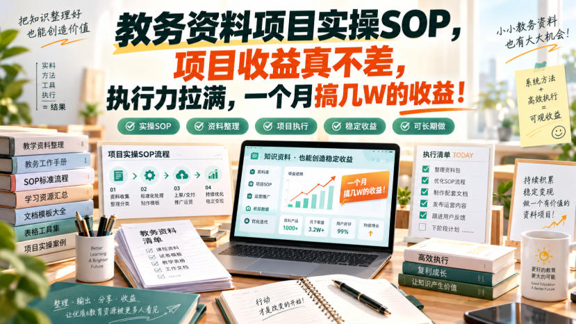 教务资料项目实操SOP，项目收益真不差，执行力拉满，一个月搞几W的收益-小二项目网