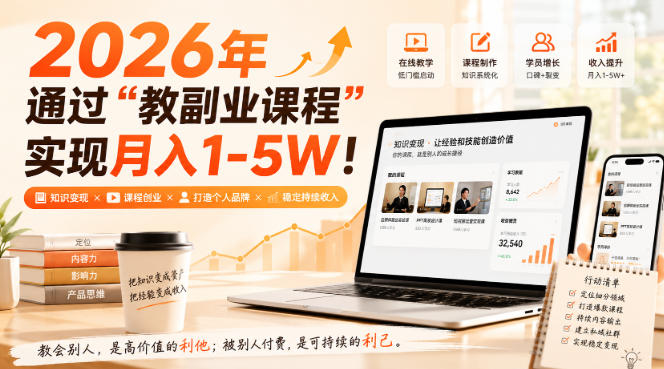 2026年通过“教副业课程”实现月入1-5W！毫无保留的全部教给你，长期稳定【揭秘】-小二项目网