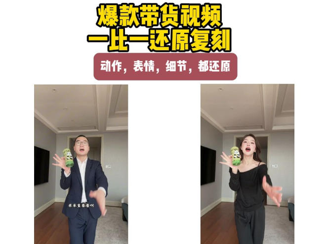 AI带货视频复刻，一比一还原加二创，动作，表情，细节，都还原，新手也能直接套用-小二项目网