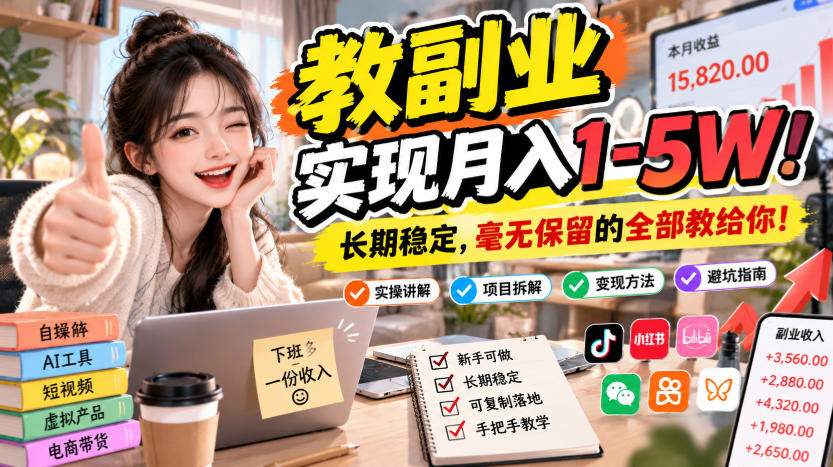 “教副业”实现月入1-5W！长期稳定，毫无保留的全部教给你！【揭秘】-小二项目网
