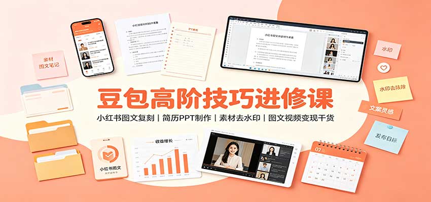 豆包高阶技巧进修课：小红书图文复刻，简历PPT制作，素材去水印，图文视频变现干货-小二项目网