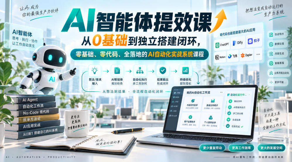 AI智能体提效课，从0基础到独立搭建闭环，零基础、零代码、全落地的AI自动化实战系统课程-小二项目网