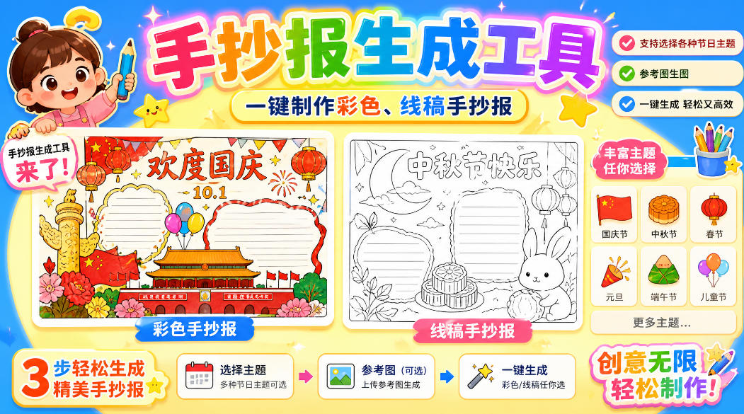 手抄报批量生成工具来了，完全免费，告别豆包生图，高清无水印-小二项目网