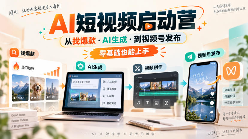 AI短视频启动营，从找爆款·AI生成·到视频号发布，零基础也能上手-小二项目网