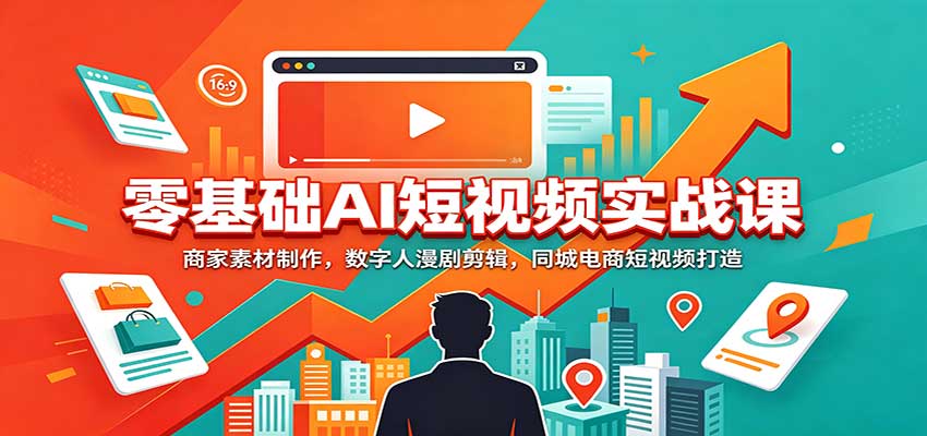 零基础AI短视频实战课：商家素材制作，数字人漫剧剪辑，同城电商短视频打造-小二项目网