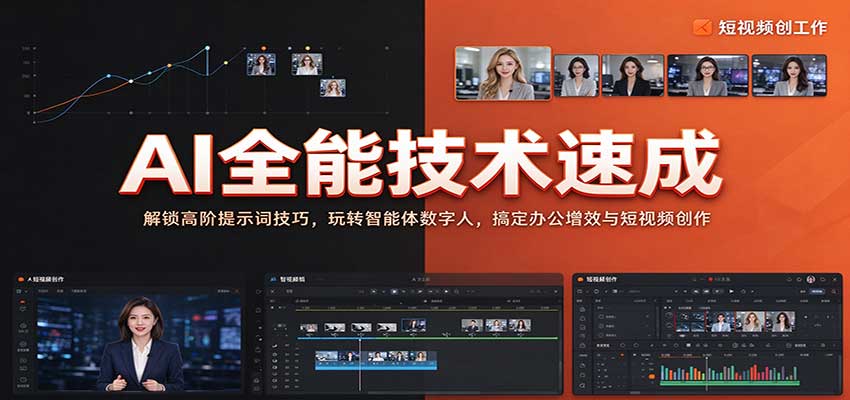 AI全能技术速成：解锁高阶提示词技巧，玩转智能体数字人，搞定办公增效与短视频创作-小二项目网