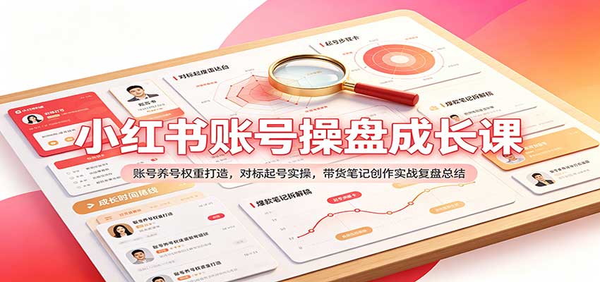 小红书账号操盘成长课：账号养号权重打造，对标起号实操，带货笔记创作实战复盘总结-小二项目网