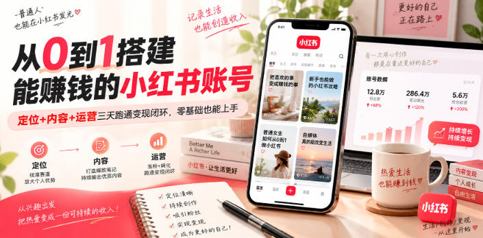 从0到1搭建能賺钱的小红书账号，定位+内容+运营三天跑通变现闭环-小二项目网