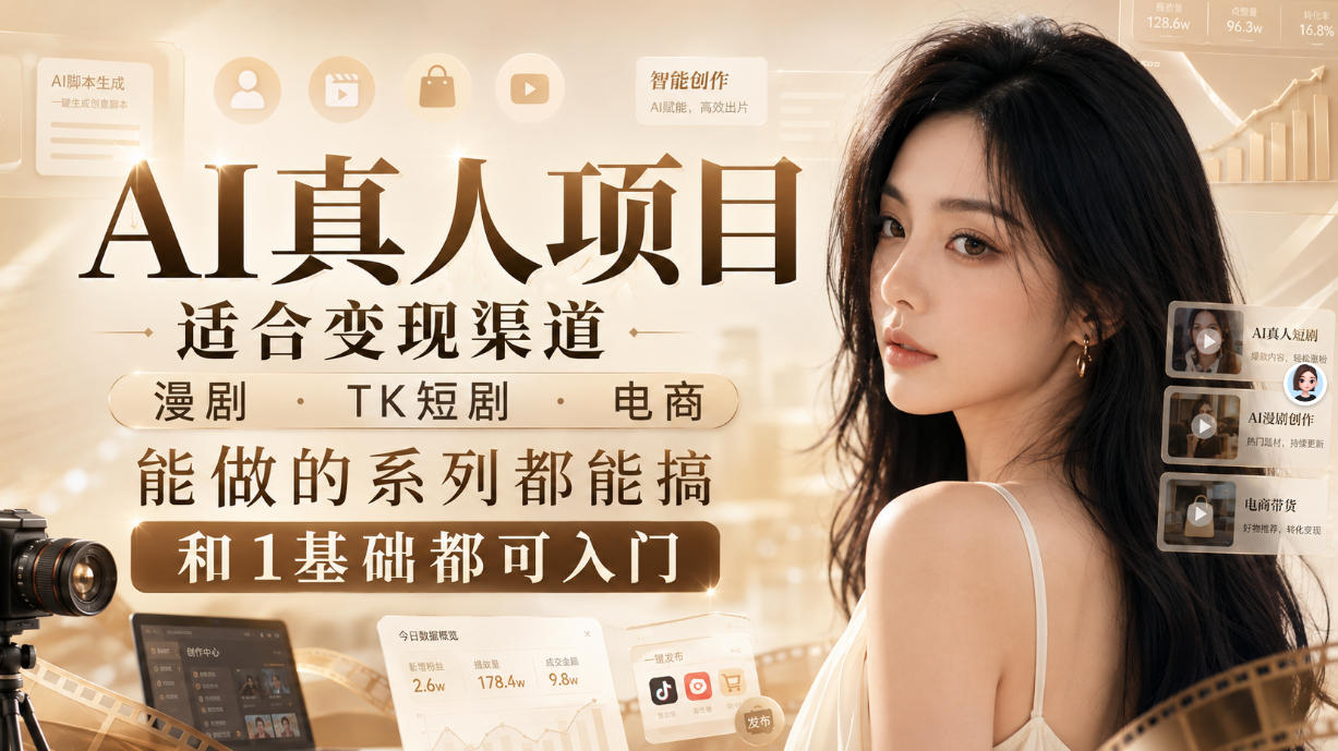 AI真人项目，适合变现渠道，漫剧，TK短剧，电商，能做的系列都能搞，0和1基础都可入门-小二项目网