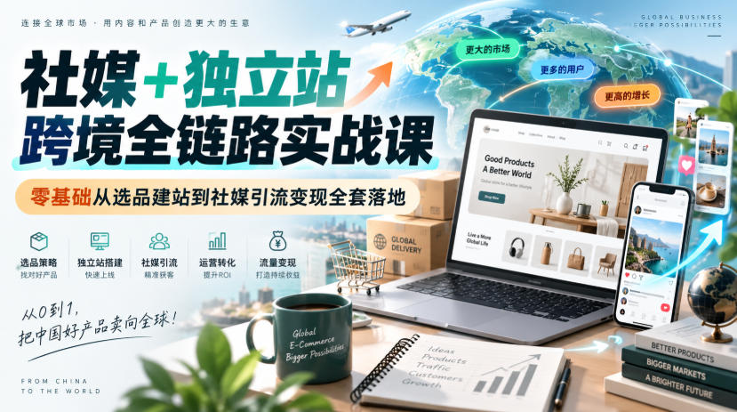 社媒+独立站跨境全链路实战课｜零基础从选品建站到社媒引流变现全套落地-小二项目网