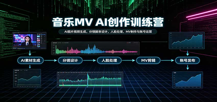 音乐MV AI创作训练营：AI图片视频生成，分镜脚本设计，人脸处理，MV制作与账号运营-小二项目网
