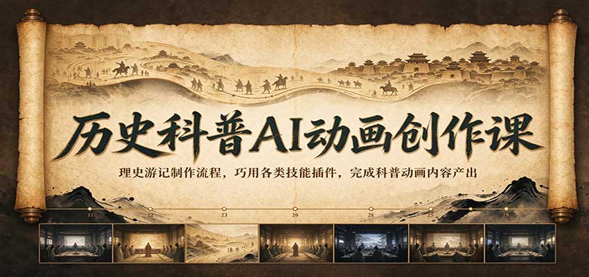 历史科普AI动画创作课：理史游记制作流程，巧用各类技能插件，完成科普动画内容产出-小二项目网