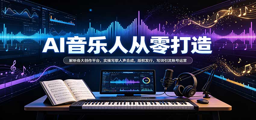 AI音乐人从零打造：解析各大创作平台，实操写歌人声合成，版权发行，写词引流账号运营-小二项目网