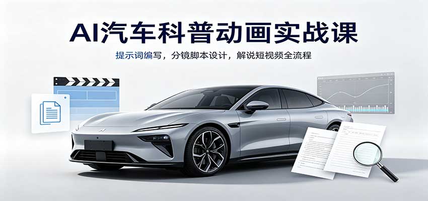 AI汽车科普动画实战课：提示词编写，分镜脚本设计，解说短视频全流程-小二项目网
