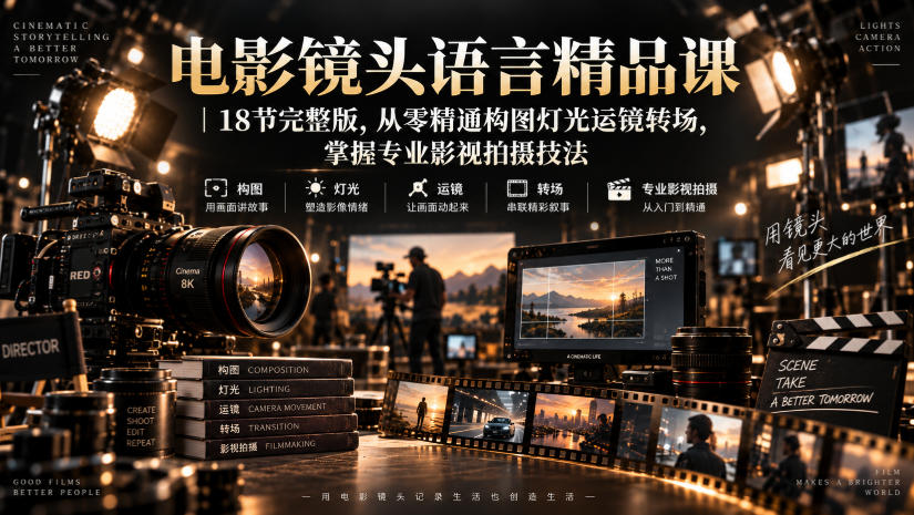 电影镜头语言精品课｜18节完整版，从零精通构图灯光运镜转场，掌握专业影视拍摄技法-小二项目网