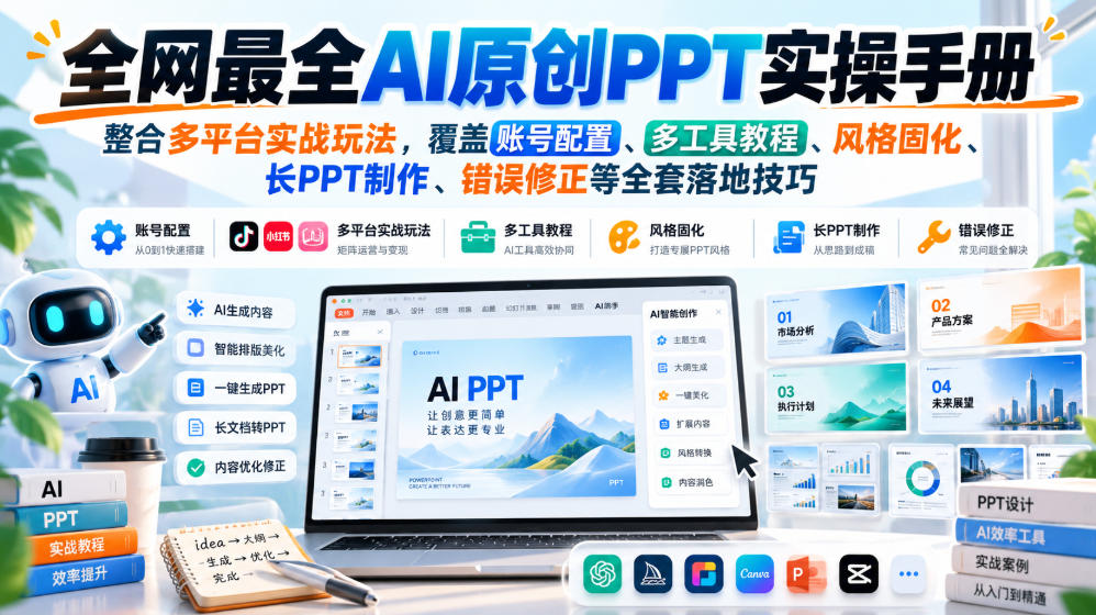 全网最全AI原创PPT实操手册，整合多平台实战玩法，覆盖账号配置、多工具教程、风格固化、长PPT制作、错误修正等全套落地技巧-小二项目网