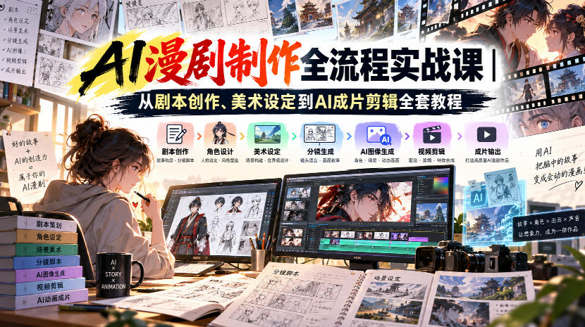 AI漫剧制作全流程实战课｜从剧本创作、美术设定到AI成片剪辑全套教程​-小二项目网