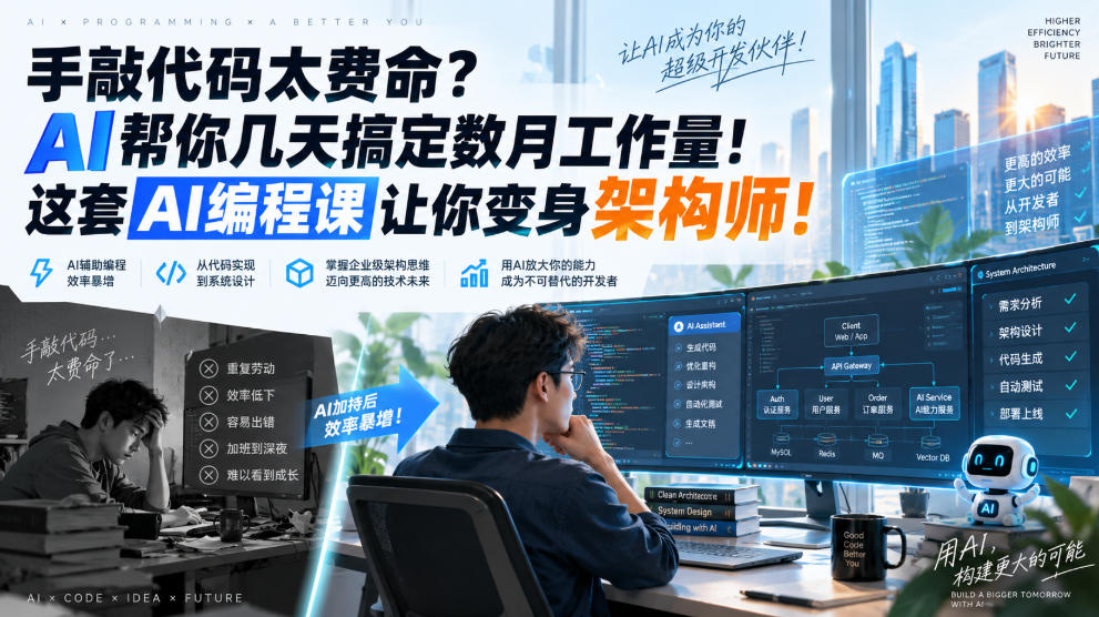 手敲代码太费命？AI帮你几天搞定数月工作量！这套AI编程课让你变身架构师！【原创双语字幕】-小二项目网