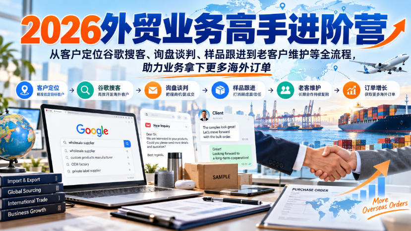 2026外贸业务高手进阶营，从客户定位谷歌搜客、询盘谈判、样品跟进到老客户维护等全流程，助力业务拿下更多海外订单-小二项目网