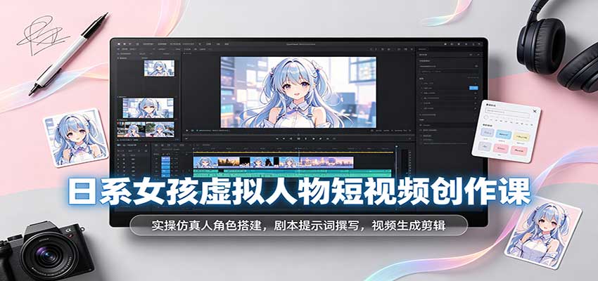 日系女孩虚拟人物短视频创作课：实操仿真人角色搭建，剧本提示词撰写，视频生成剪辑-小二项目网
