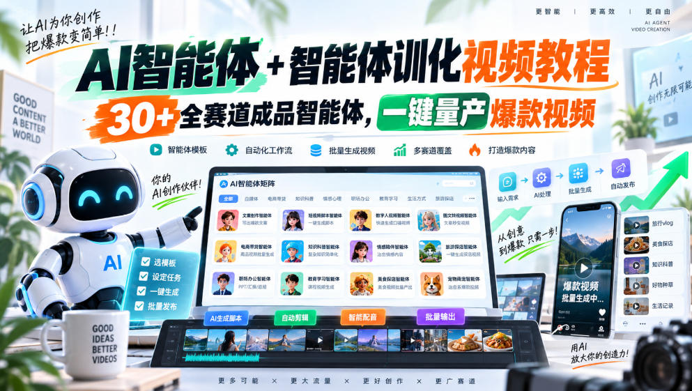 AI智能体+智能体训化视频教程，30+全赛道成品智能体，一键量产爆款视频-小二项目网