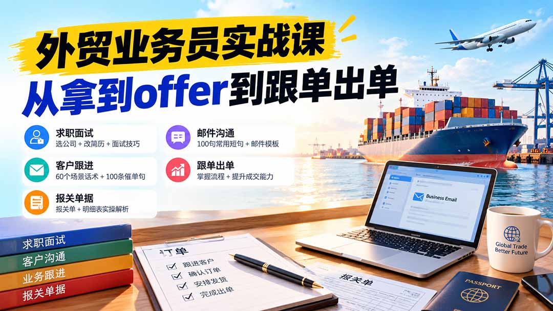 （20963期）外贸业务员从求职到出单实战课：教你筛选优质公司、优化简历、应对面试、客户跟进催单及出口报关操作篇-小二项目网