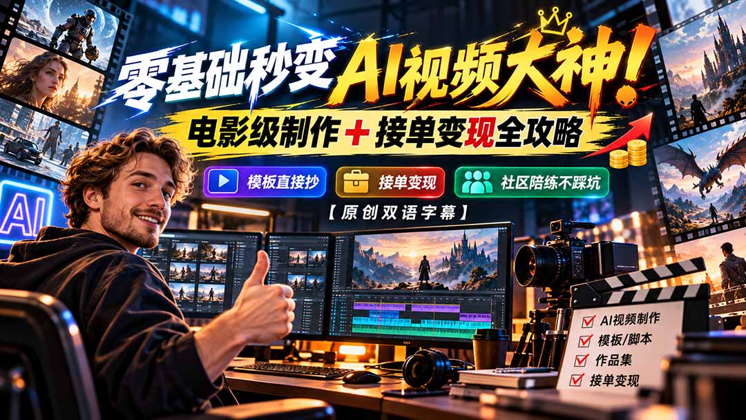 （20897期）零基础秒变AI视频大神！电影级制作 + 接单变现全攻略，模板直接抄，社区陪练不踩坑【原创双语字幕】-小二项目网