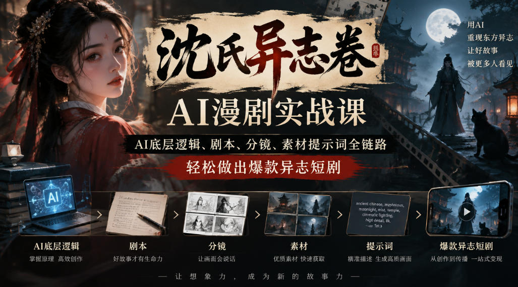 沈氏异志卷AI漫剧实战课｜AI底层逻辑、剧本、分镜、素材提示词全链路，轻松做出爆款异志短剧-小二项目网