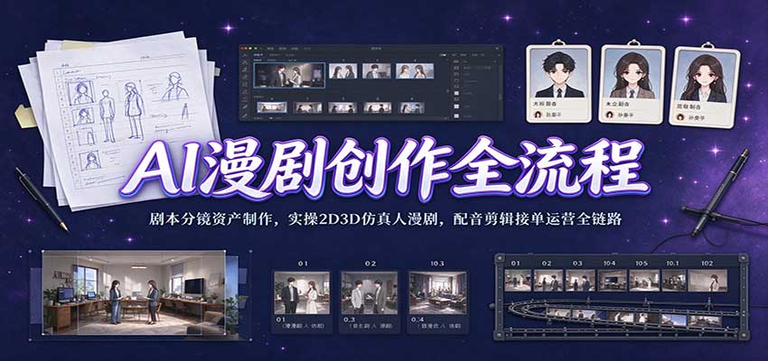 AI漫剧创作全流程：剧本分镜资产制作，实操2D3D仿真人漫剧，配音剪辑接单运营全链路-小二项目网