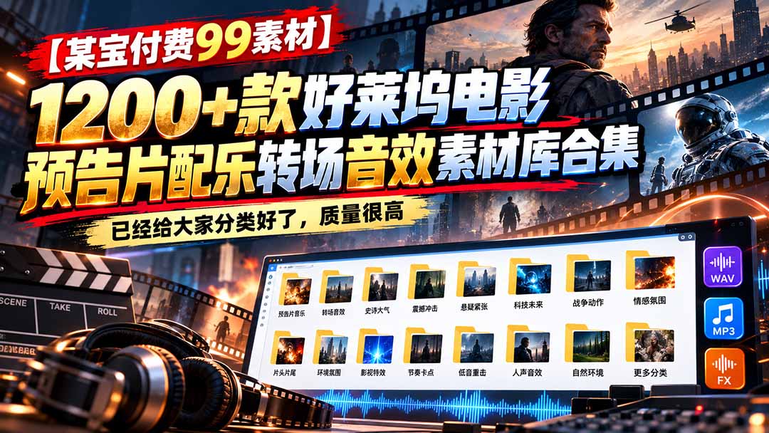 （20797期）【某宝付费99素材】1200+款好莱坞电影预告片配乐转场音效素材库合集-小二项目网