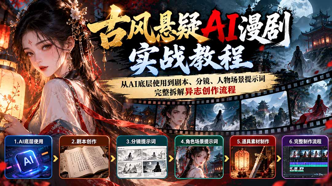 （20798期）古风悬疑AI漫剧实战教程：从AI底层使用到剧本、分镜、人物场景提示词，完整拆解异志创作流程-小二项目网