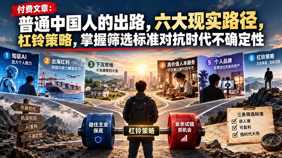 （21058期）付费文章：普通中国人的出路，六大现实路径，杠铃策略，掌握筛选标准对抗时代不确定性-小二项目网