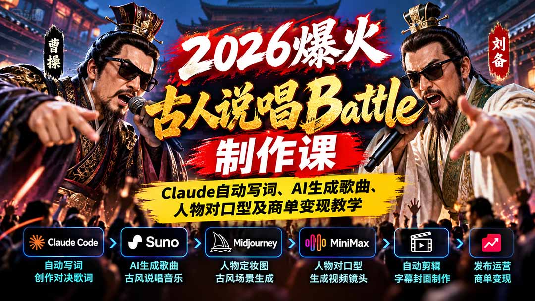 （21059期）2026爆火古人说唱Battle制作课：Claude自动写词、AI生成歌曲、人物对口型及商单变现教学-小二项目网