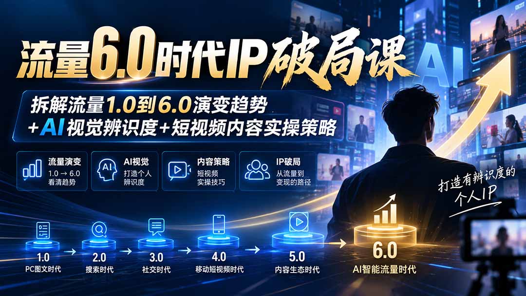 （20845期）流量6.0时代IP破局课：拆解流量1.0到6.0演变趋势+AI视觉辨识度+短视频内容实操策略-小二项目网