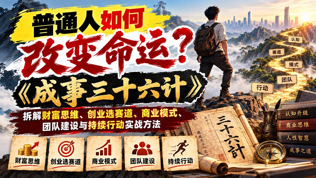 （21130期）普通人如何改变命运？《成事三十六计》拆解财富思维、创业选赛道、商业模式、团队建设与持续行动实战方法-小二项目网