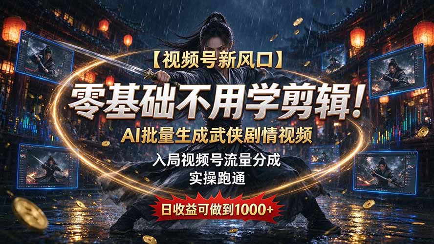 （20780期）【视频号新风口】零基础不用学剪辑！AI 批量生成武侠剧情视频，入局视频号流量分成，实操跑通，日收益可做到 1000+-小二项目网