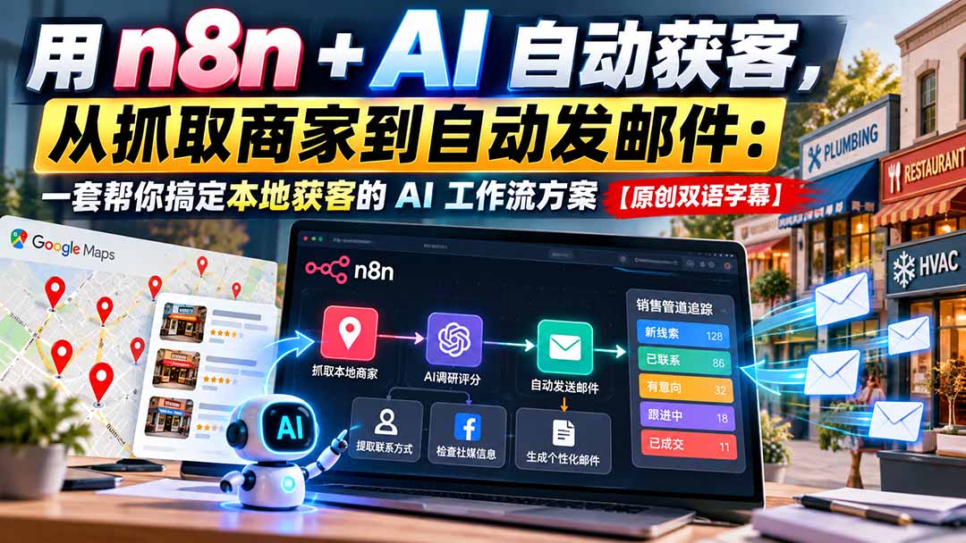 （21076期）用 n8n + AI 自动获客，从抓取商家到自动发邮件：一套帮你搞定本地获客的 AI 工作流方案【原创双语字幕】-小二项目网