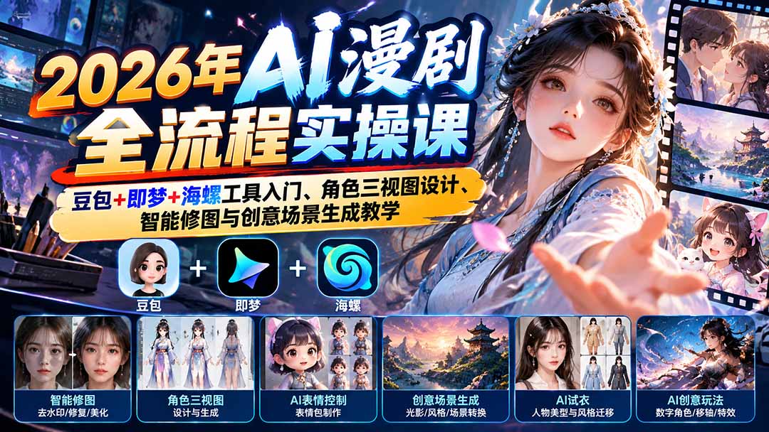 （21077期）2026年AI漫剧全流程实操课：豆包+即梦+海螺工具入门、角色三视图设计、智能修图与创意场景生成教学-小二项目网