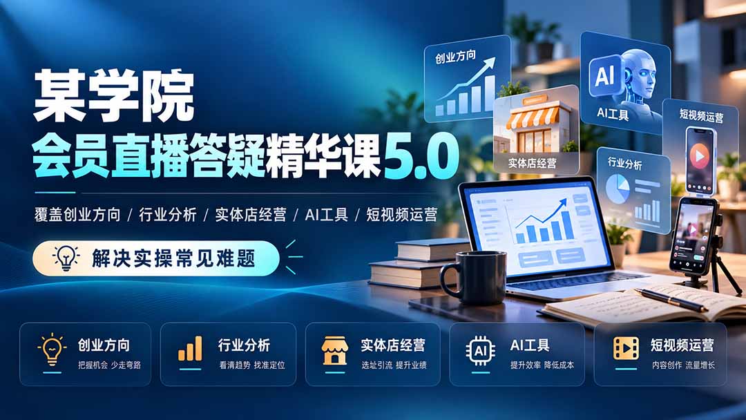 （21097期）某学院会员直播答疑精华课5.0：覆盖创业方向、行业分析、实体店经营、AI工具和短视频运营，解决实操常见难题！-小二项目网