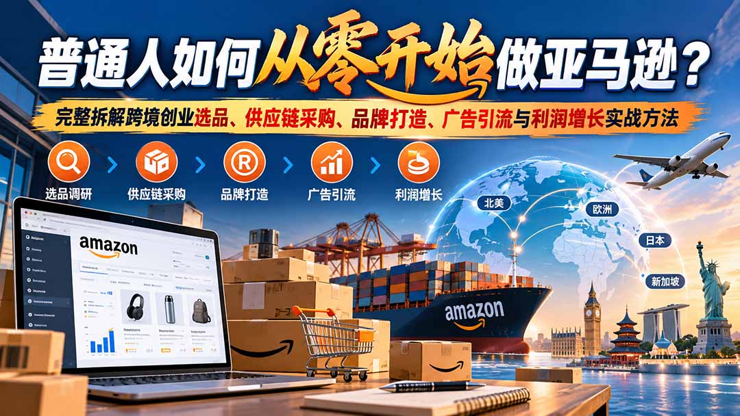 （20953期）普通人如何从零开始做亚马逊？完整拆解跨境创业选品、供应链采购、品牌打造、广告引流与利润增长实战方法-小二项目网