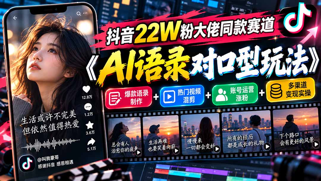 （20990期）抖音22W粉大佬同款赛道《AI语录对口型玩法》：爆款语录制作+热门视频混剪+账号运营涨粉+多渠道变现实操-小二项目网